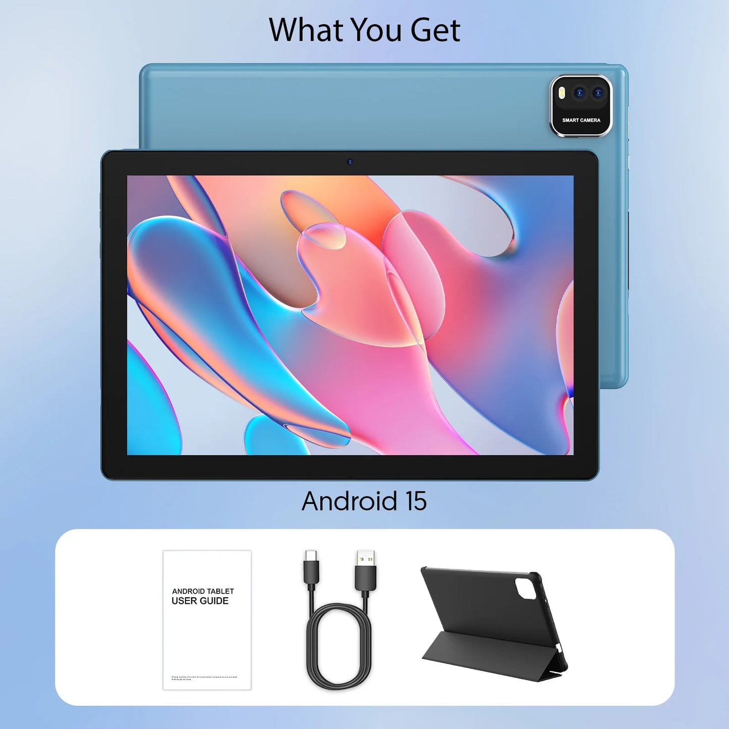 BAKEN Android 15 tablet, 10-inch, 12 (3+9)GB RAM + 64GB ROM, quad-core, 6000mAh battery, includes a free protective case