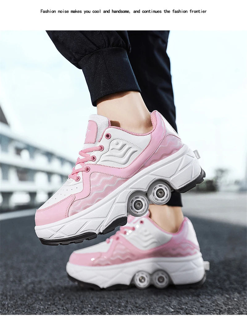 Parkour Shoes 4 Wheels Deformation Roller Skating Shoes Kids Adults Unisex Sneakers Street Urban Fitness FSK Quad Skating Shoes