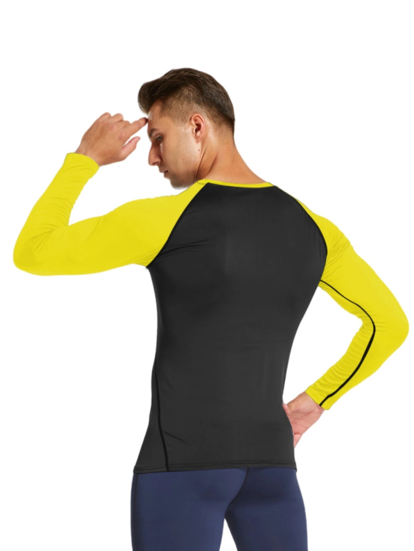 Men's Quick Dry Breathable Color Blocking Slim Long Sleeve High Stretch Base Layer Outdoor Jogging, Fitness Training Activity