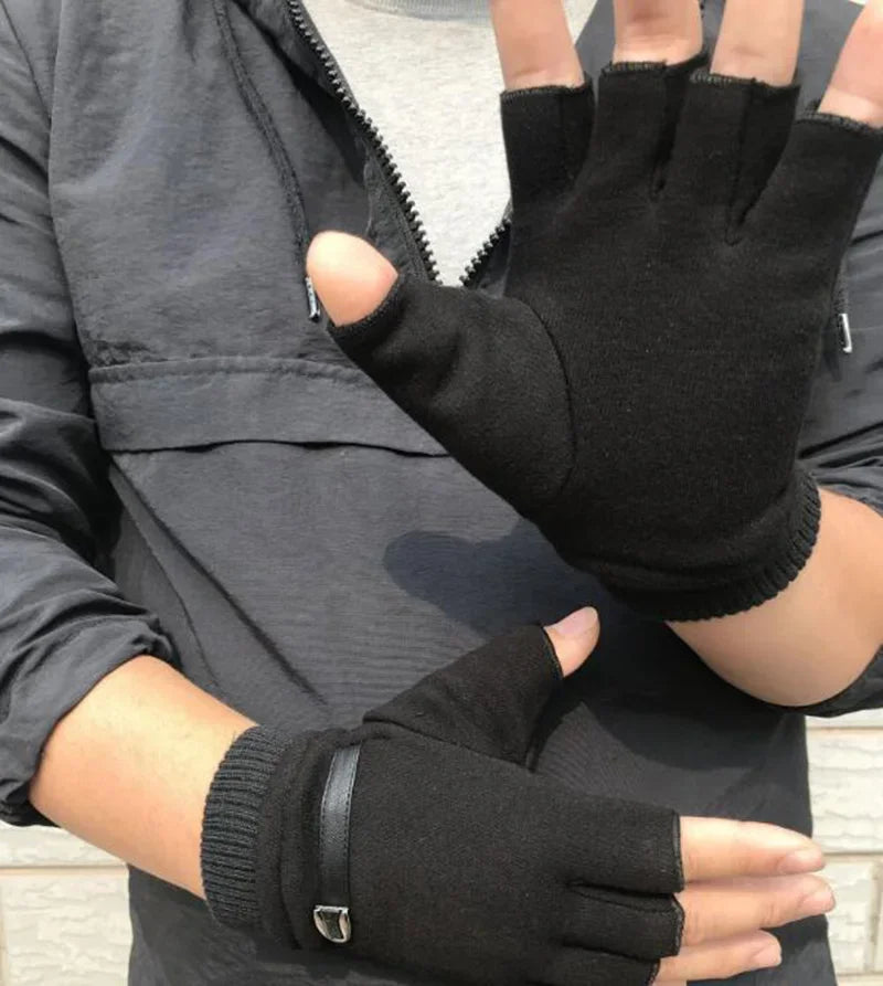 Men Women Winter Outdoor Sport Climbing Fitness Plush Warm Cycling Glove Half Finger Driving Mitten B50