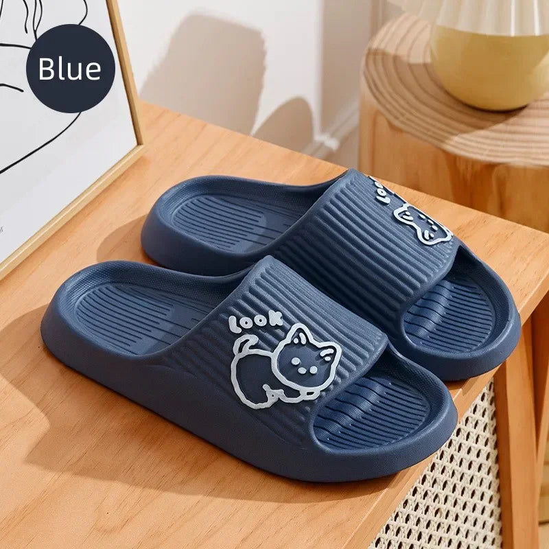 2024 Summer Women Slippers Bath Thick Platform Non-Slip Home Cat Cartoon Flip Flops Beach Sandals Ladies Slides Indoor Outdoor