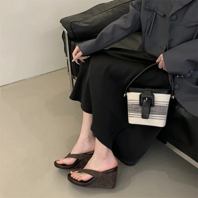 Summer Leopard Print Slides Clip Toe Platform sandals Wedges Women Slippers Fashion Thick Bottom High Heels Flip Flops Shoes