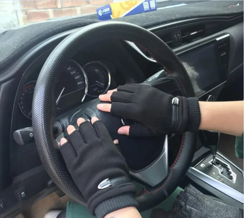 Men Women Winter Outdoor Sport Climbing Fitness Plush Warm Cycling Glove Half Finger Driving Mitten B50