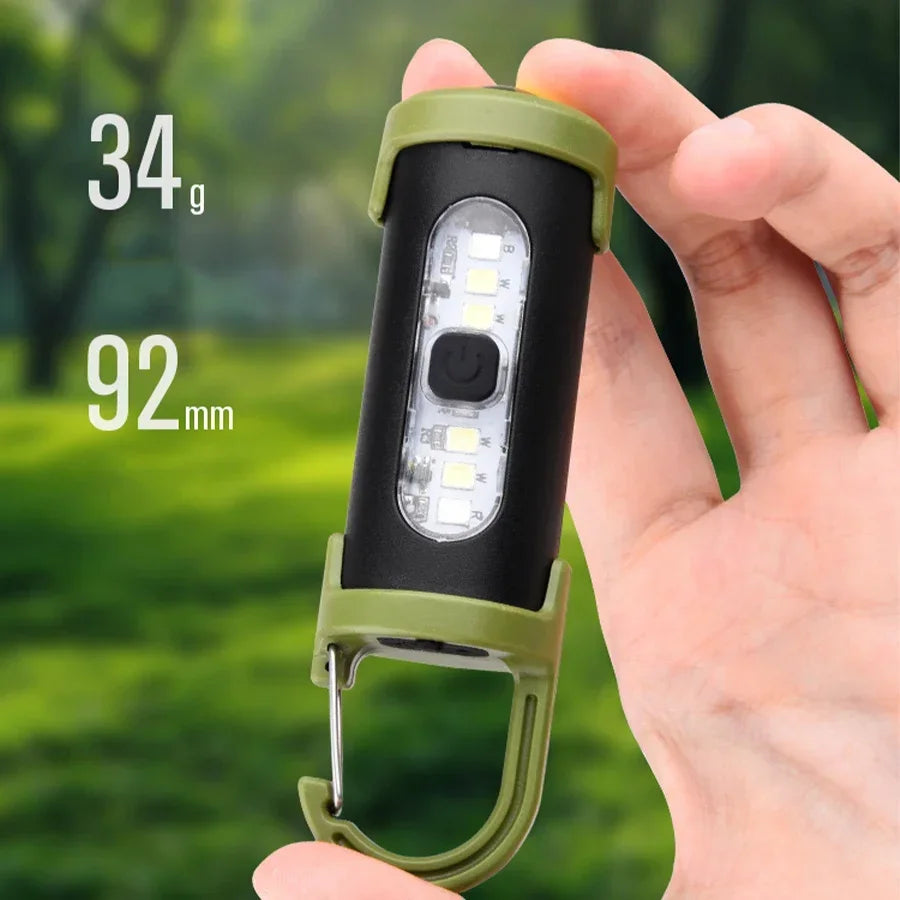Mini Keychain Flashlight Rechargeable Pocket COB Working Light Outdoor Hook Emergency Warning Light for Camping Walking Hiking