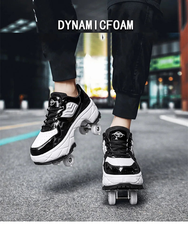 Parkour Shoes 4 Wheels Deformation Roller Skating Shoes Kids Adults Unisex Sneakers Street Urban Fitness FSK Quad Skating Shoes