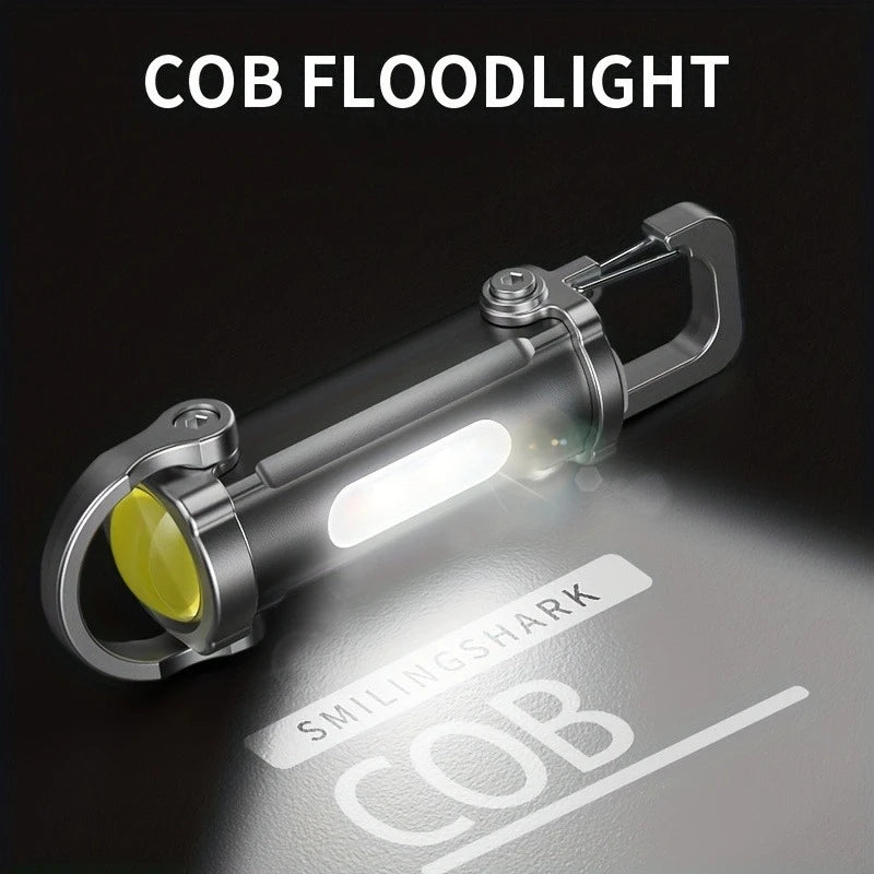 Mini Keychain Flashlight Rechargeable Pocket COB Working Light Outdoor Hook Emergency Warning Light for Camping Walking Hiking