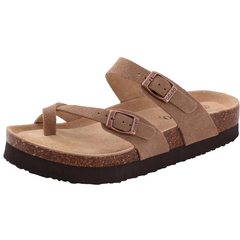 KIDMI Cork Clogs Slippers For Women Cork Footbed Beach Sandals Outdoor Suede Clogs Sandals With Adjustable Buckle Men Sandals