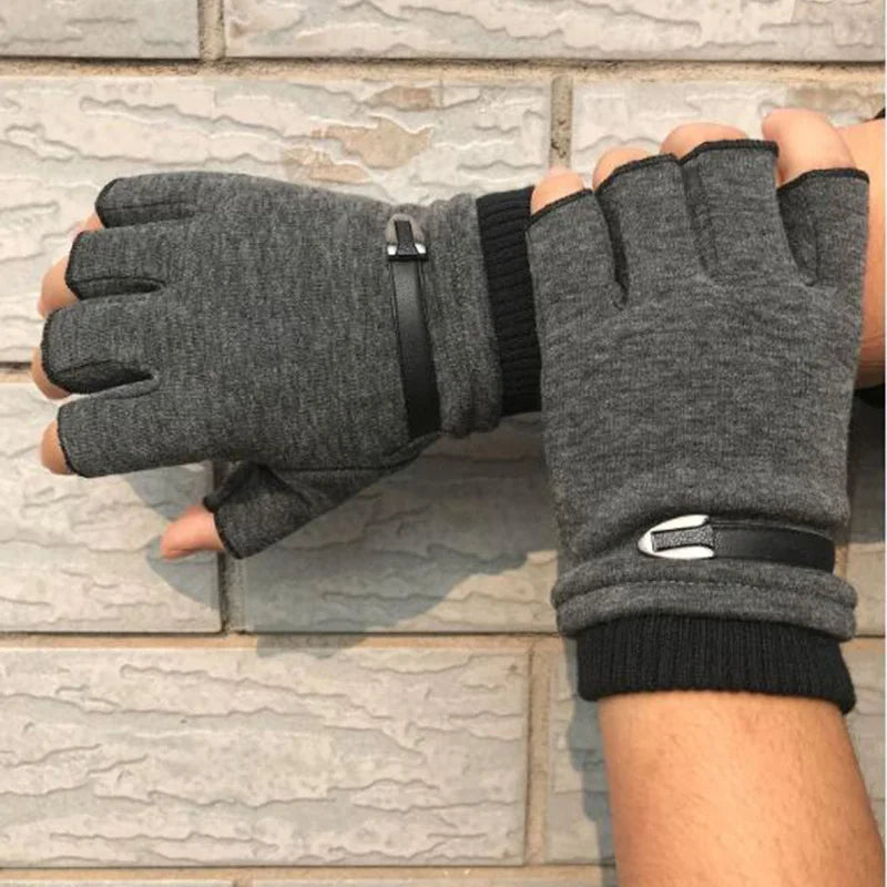 Men Women Winter Outdoor Sport Climbing Fitness Plush Warm Cycling Glove Half Finger Driving Mitten B50