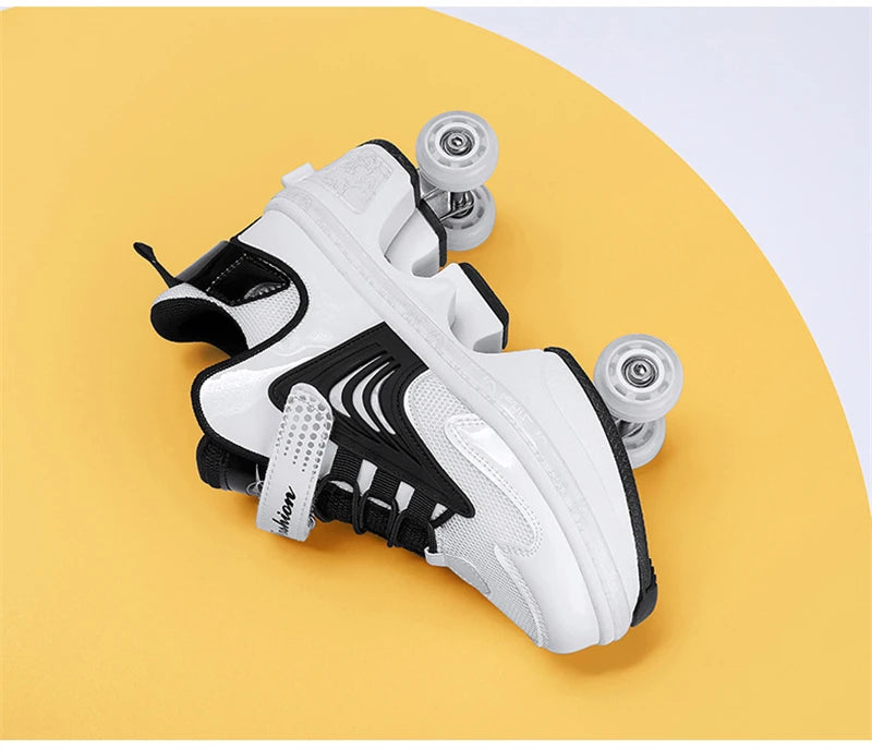 Parkour Shoes 4 Wheels Deformation Roller Skating Shoes Kids Adults Unisex Sneakers Street Urban Fitness FSK Quad Skating Shoes