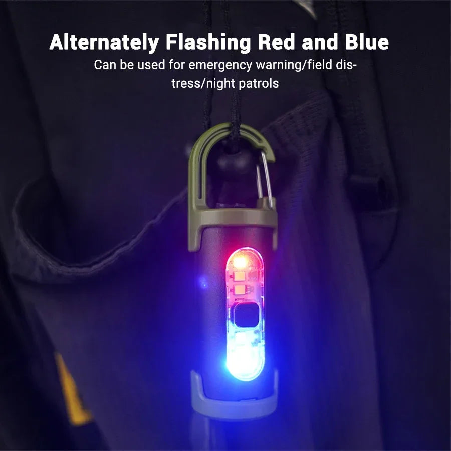 Mini Keychain Flashlight Rechargeable Pocket COB Working Light Outdoor Hook Emergency Warning Light for Camping Walking Hiking