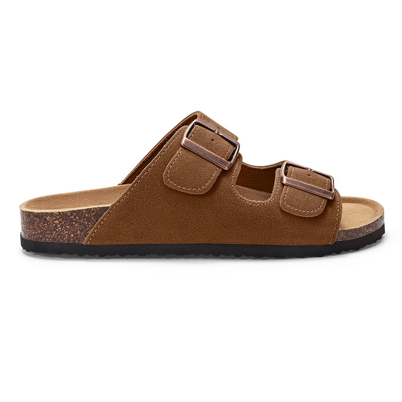 KIDMI Cork Clogs Slippers For Women Cork Footbed Beach Sandals Outdoor Suede Clogs Sandals With Adjustable Buckle Men Sandals