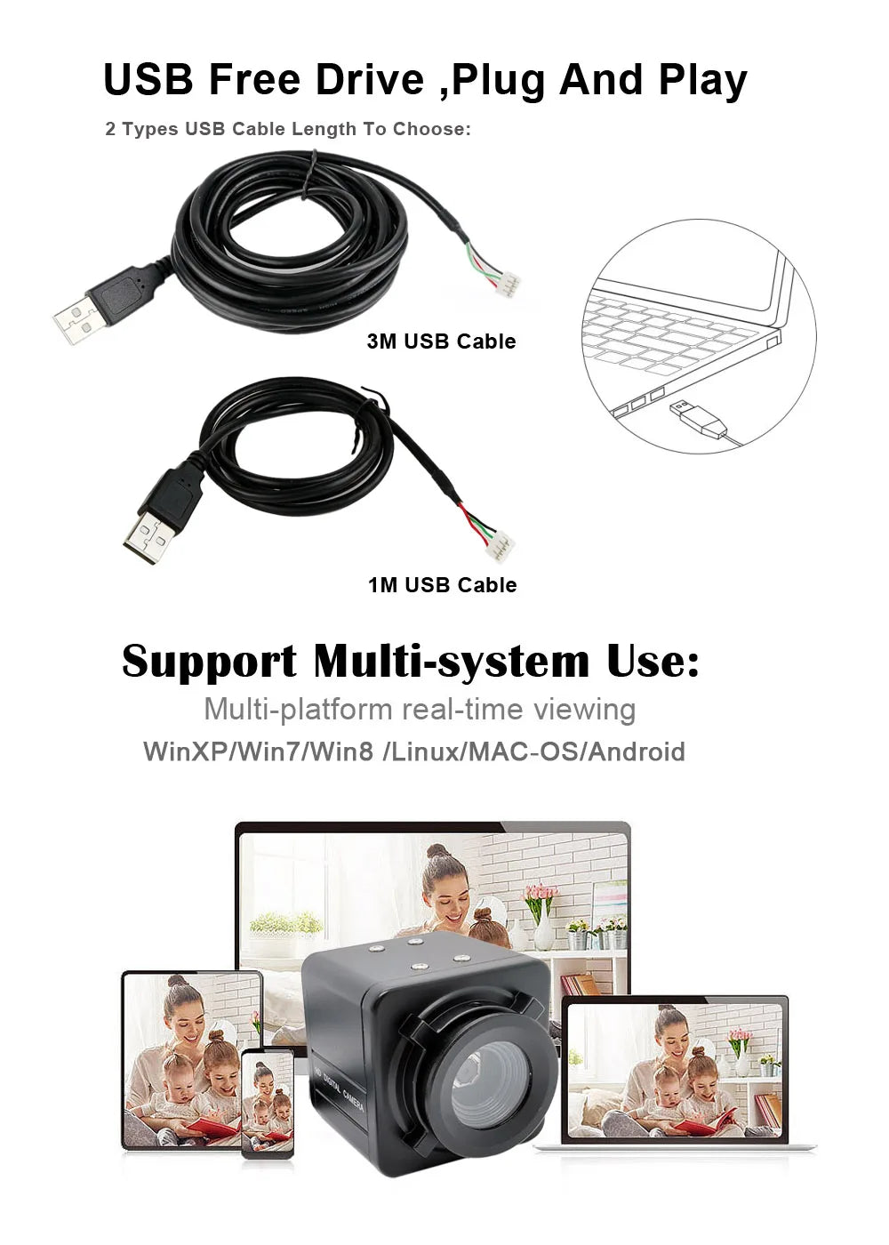 Industrial 12MP 4000x3000 CMOS IMX362 USB Webcam Autofocus NoDistortion Lens Hd Surveillance USB Camera PC OTG UVC Plug And Play