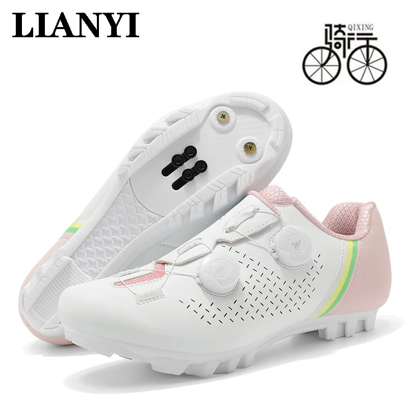 LIANYI July New Double Buckle Cycling Shoes Couple Bicycle Self-Locking SPD Road Bike MTB Cycling Sports Fitness Training Shoes