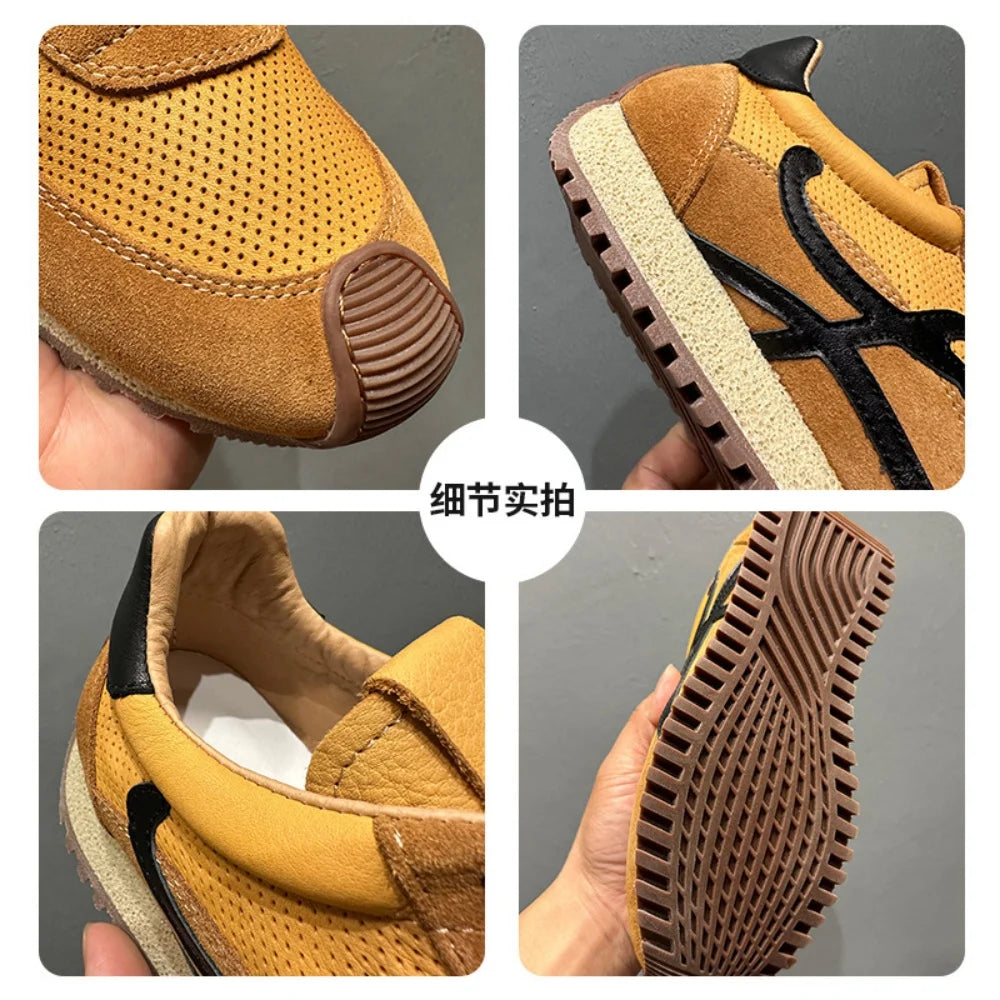 QHCCID Handmade Cowhide Breathable Shoes Sneakers Training Soft Sole Shoes