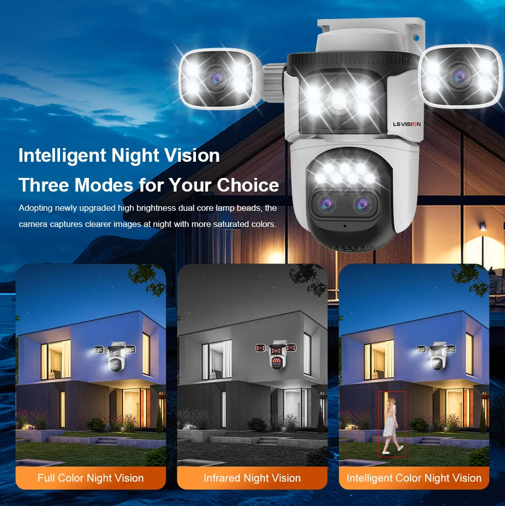 LS VISION 20MP 3*Screens Home Surveillance Wifi Camera 10X Zoom Outdoor Surveillance Camera Ip PTZ Auto Tracking Security Cctv