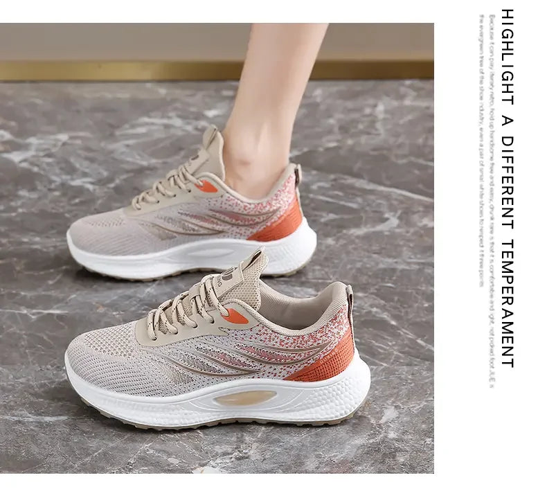 Spring Women New Mesh Lightweight Sports Breath Lace Up Fitness Comfortable Thick Soled Casual Running Shoes Tenis Masculino
