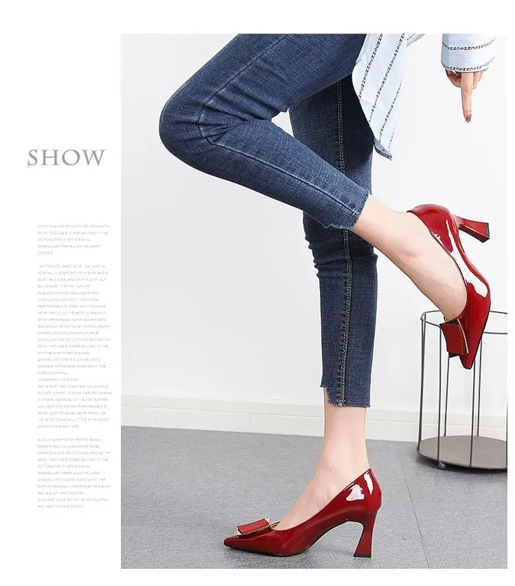 Chunky Platform Pumps Women Pointed Toe  Single Shoes Spring Autumn High Heels Woman Ankle Buckle Thick Heeled  Shoes