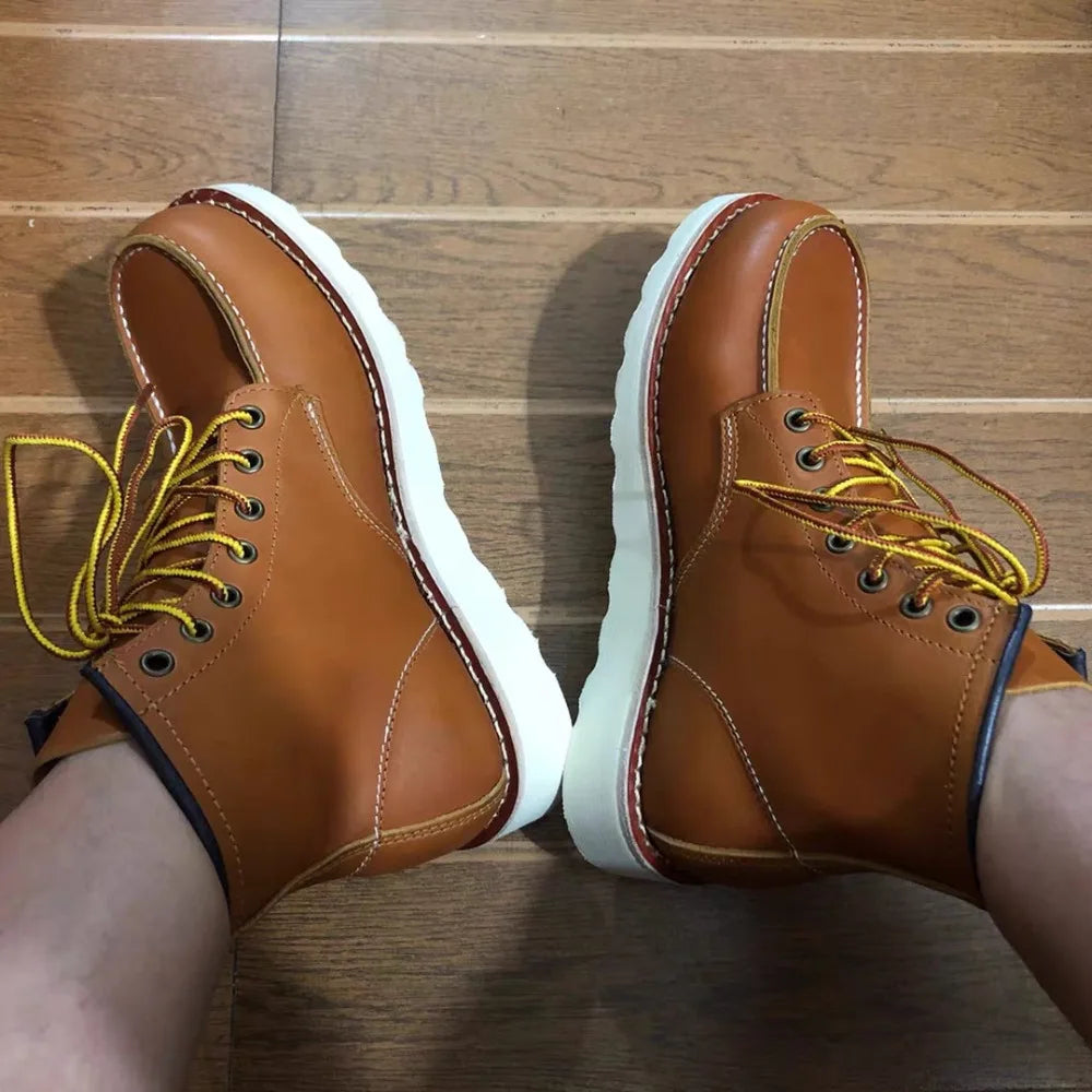 Red Black Winter Mens Shoes Desert Keep Warm Vintage Culture Rookie Men Genuine Leather Motorcycle Boots Men Western