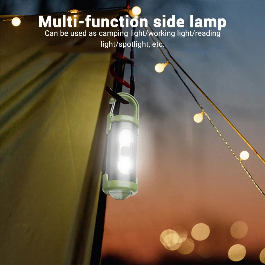 Mini Keychain Flashlight Rechargeable Pocket COB Working Light Outdoor Hook Emergency Warning Light for Camping Walking Hiking