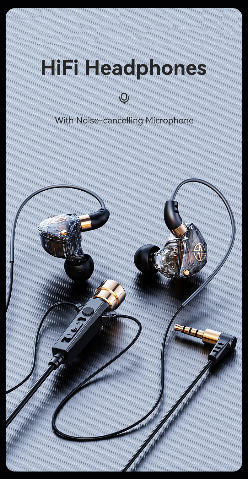 HiFi Wired Headphones with Microphone Noise-Cancelling Dynamic Earphones In Ear Earbuds Bass Headset For Sports Fitness Music