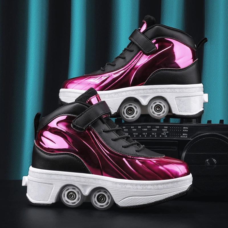 Parkour Shoes 4 Wheels Deformation Roller Skating Shoes Kids Adults Unisex Sneakers Street Urban Fitness FSK Quad Skating Shoes