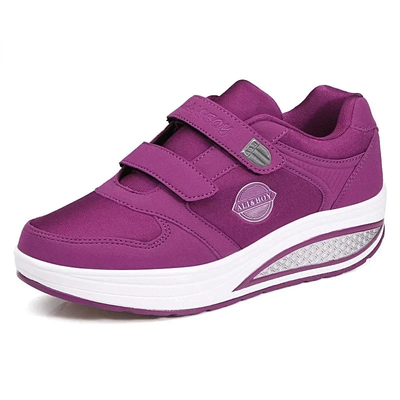 Women's Swing Sneakers Wedge Platform Toning Sports Shoes for Woman Breathable Slimming Fitness Rocking Mom Shoes Thick Sole2024