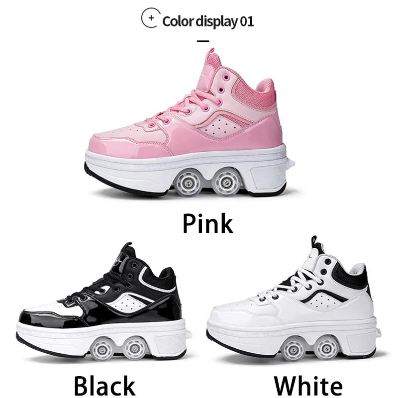 Parkour Shoes 4 Wheels Deformation Roller Skating Shoes Kids Adults Unisex Sneakers Street Urban Fitness FSK Quad Skating Shoes