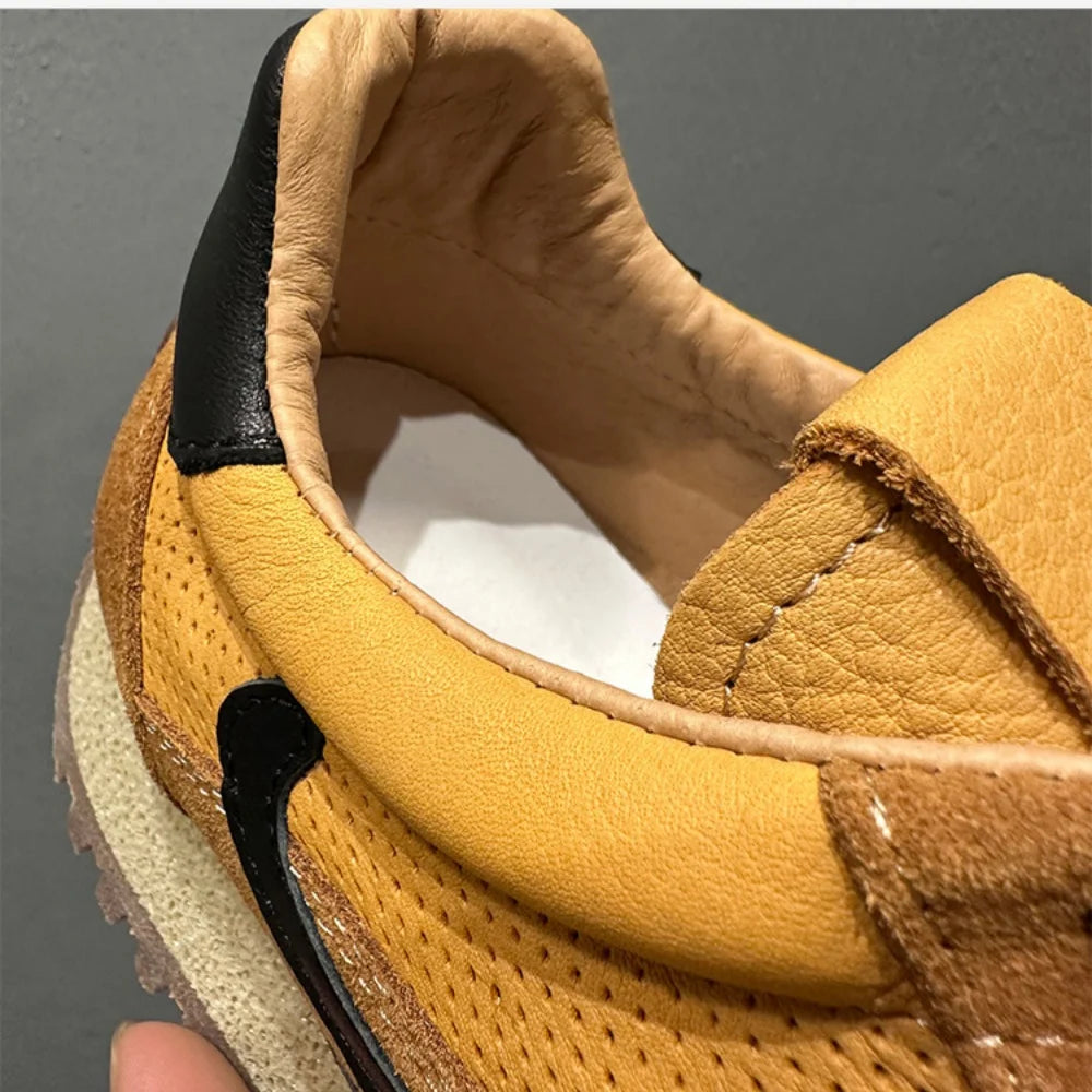 QHCCID Handmade Cowhide Breathable Shoes Sneakers Training Soft Sole Shoes