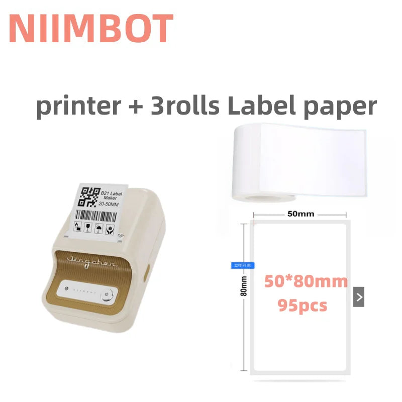 NIIMBOT B21 Label Printer Portable Wir-eless Bluetooth Thermal Label Maker Sticker Printer Label paper