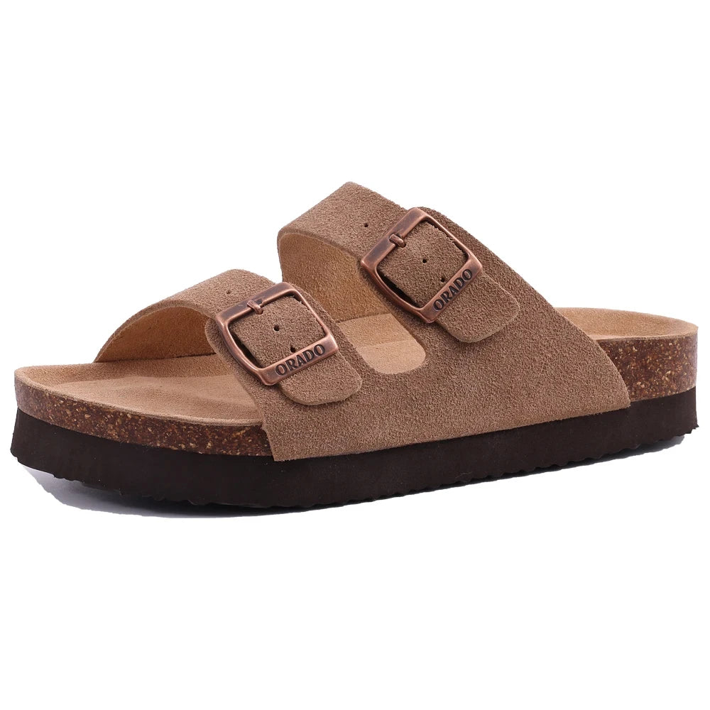KIDMI Cork Clogs Slippers For Women Cork Footbed Beach Sandals Outdoor Suede Clogs Sandals With Adjustable Buckle Men Sandals