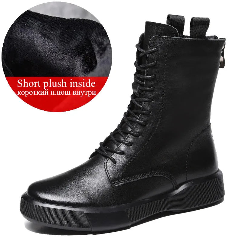 DRKANOL 2026 Fashion Women Boots Autumn Winter Shoes Soft Bottom 100% Genuine Leather Flat Mid Calf Boots Women Casual Warm Boot