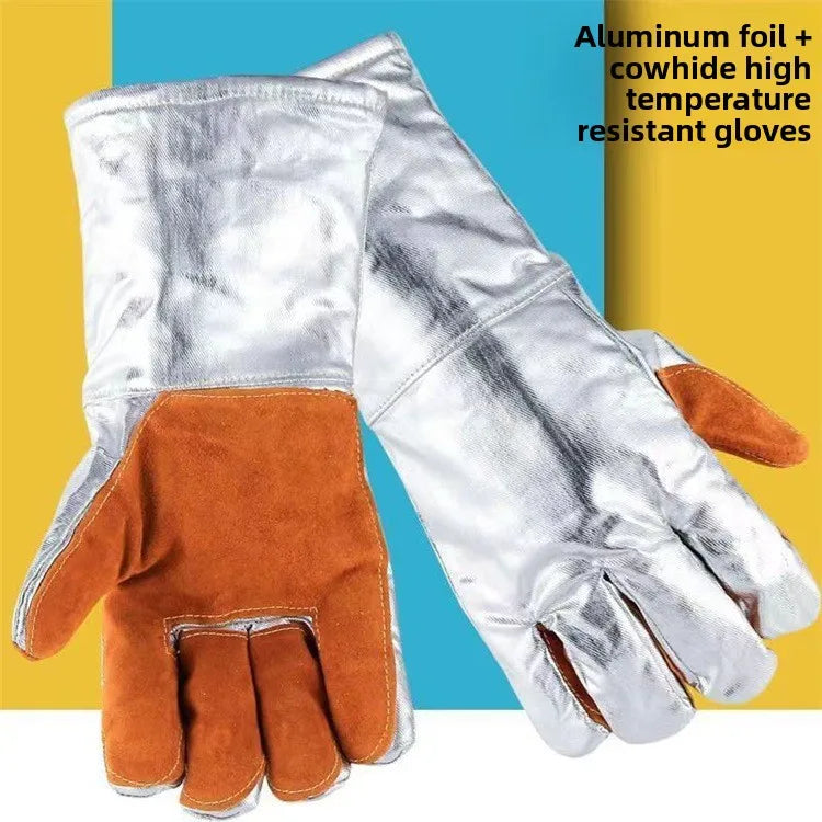 Aluminum Foil Heat-Resistant Gloves – Five-Finger High-Temperature Protective Gloves for Industrial Smelting Thermal Insulation