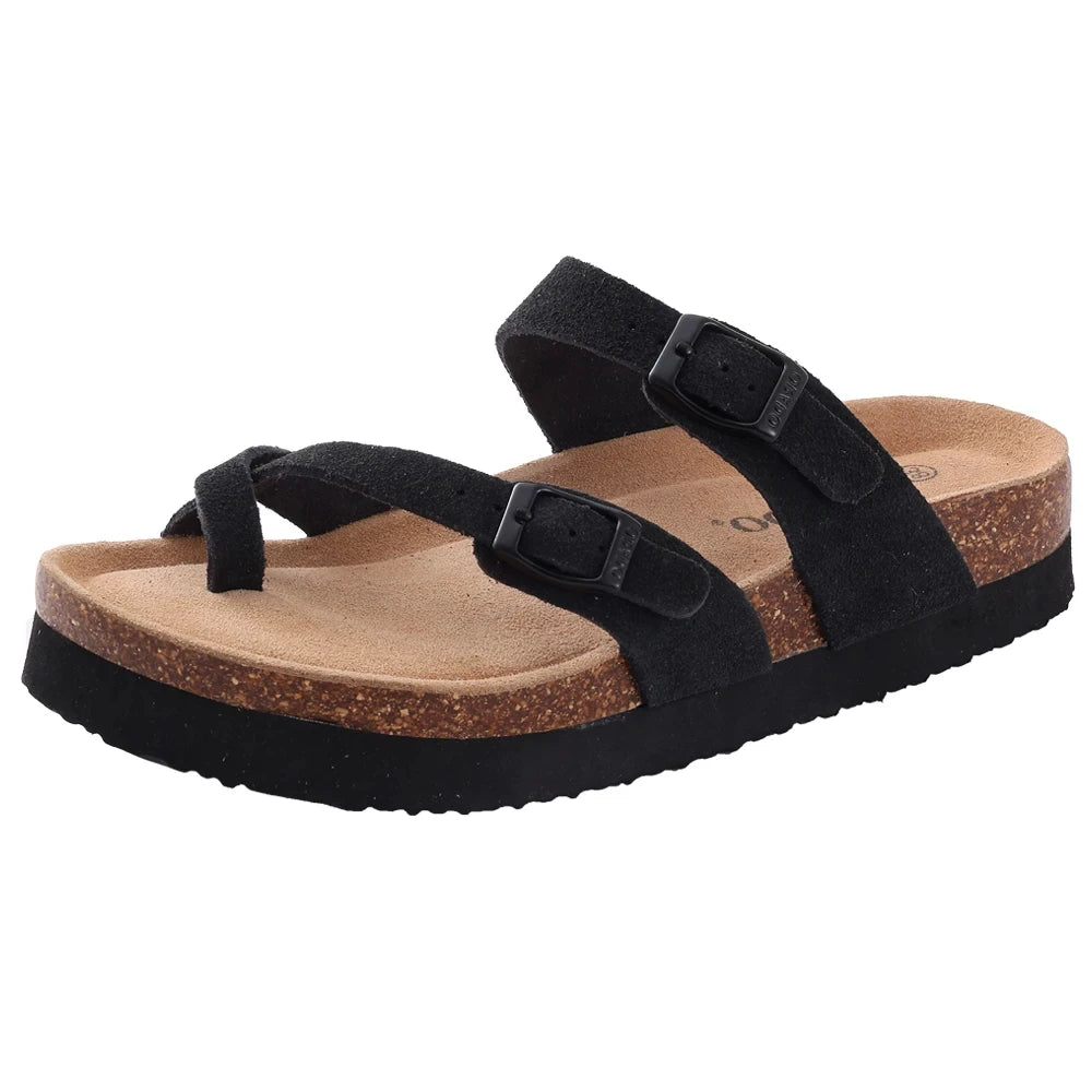 KIDMI Cork Clogs Slippers For Women Cork Footbed Beach Sandals Outdoor Suede Clogs Sandals With Adjustable Buckle Men Sandals