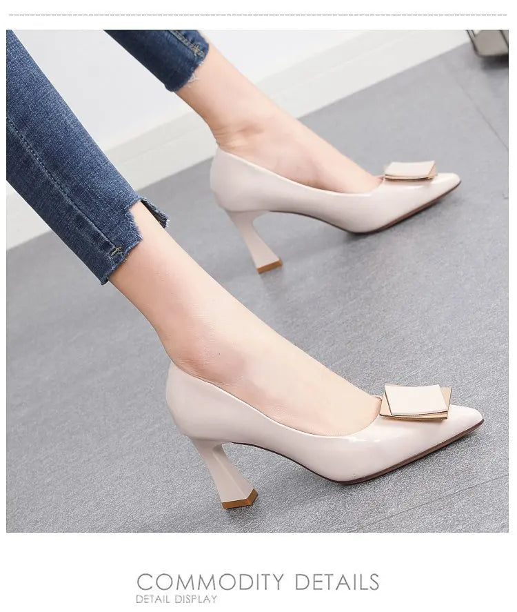 Chunky Platform Pumps Women Pointed Toe  Single Shoes Spring Autumn High Heels Woman Ankle Buckle Thick Heeled  Shoes