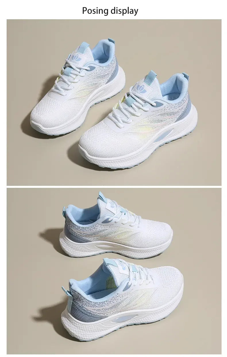 Spring Women New Mesh Lightweight Sports Breath Lace Up Fitness Comfortable Thick Soled Casual Running Shoes Tenis Masculino