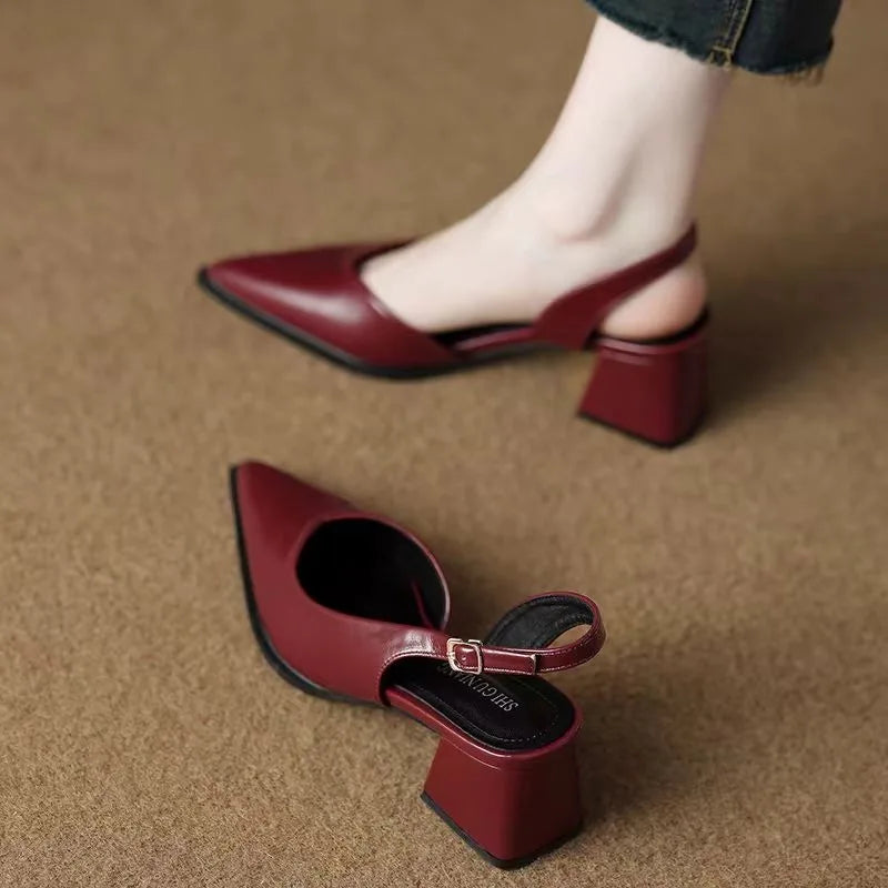 High Heels Sandals Woman Pointed Toe Heeled Shoes Shallow 2025 Summer Trend Loafers Slingback Shoes Elegant Dress Pumps Mujer