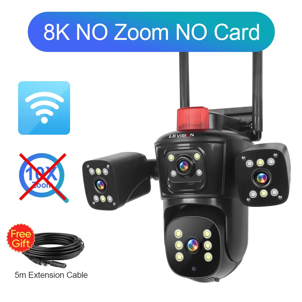 LS VISION 10K 20MP Four Screens WiFi PTZ Camera 10X Optical Zoom Auto Tracking Humanoid Detection CCTV Security Cameras Outdoor