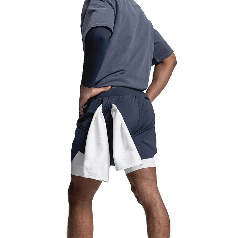 Men's 2-in-1 Running Shorts Quick Dry Gym Sports Shorts Double Layer Breathable Beach Fitness Inner Lining Summer 2025