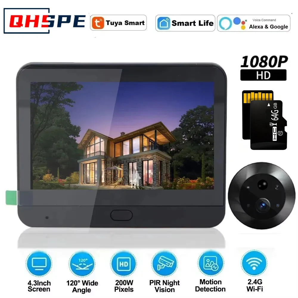 Door Camera Icam365 Peephole camera home wireless phone  4.3 Screen Night PIR wifi wireless Security protection Smart home