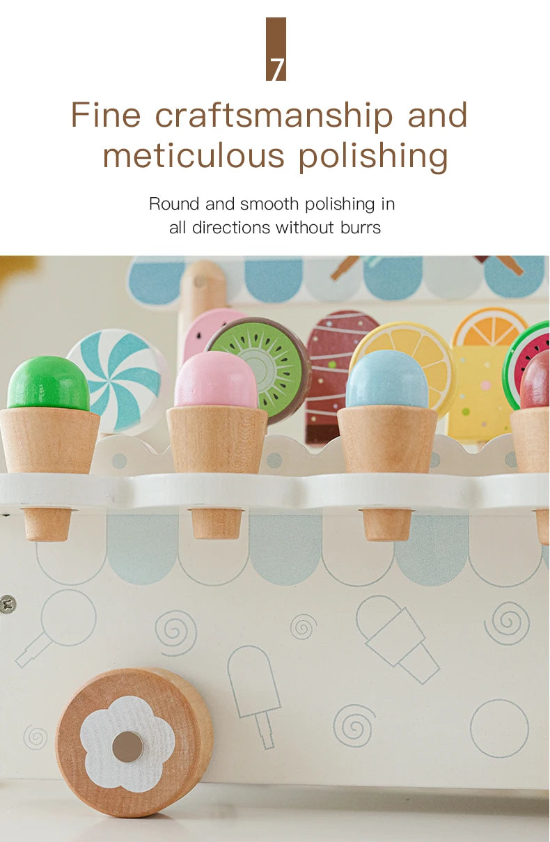 Wooden Ice Cream Girl Toy Kitchen Pretend Play Toys Kitchen Accessories Simulation Ice Cream Shop Montessori Education Toy Gifts