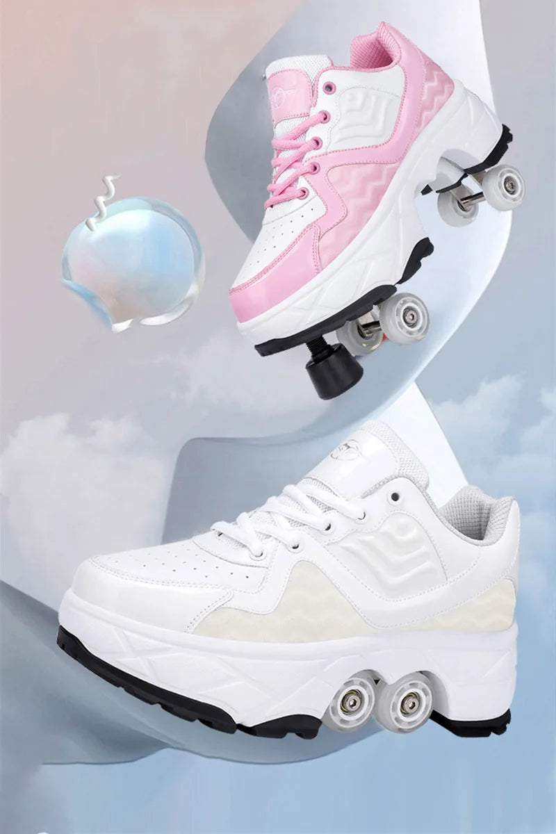 Parkour Shoes 4 Wheels Deformation Roller Skating Shoes Kids Adults Unisex Sneakers Street Urban Fitness FSK Quad Skating Shoes