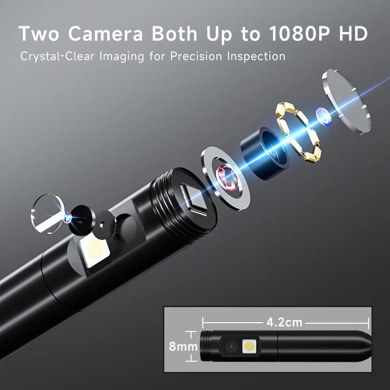 Endoscope Borescope 4.3" IPS Screen IP67 Waterproof Plumbing Camera 8MM Probe 2M-100M Single Dual Camera with Adjustable LEDs