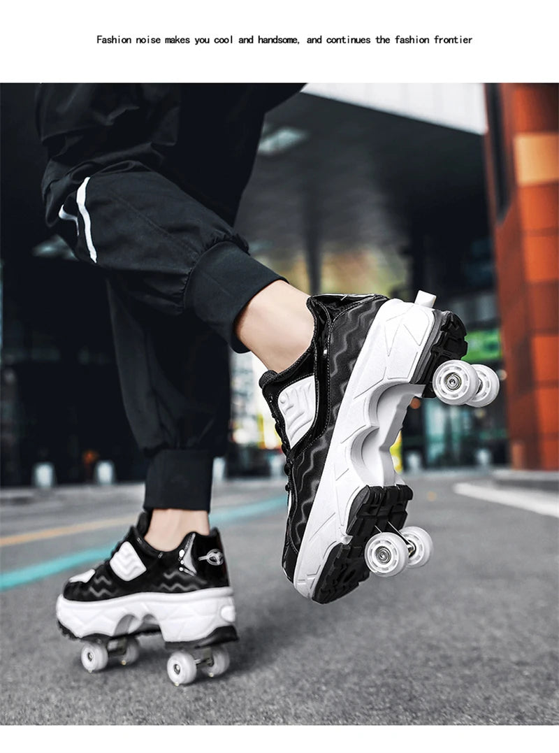 Parkour Shoes 4 Wheels Deformation Roller Skating Shoes Kids Adults Unisex Sneakers Street Urban Fitness FSK Quad Skating Shoes
