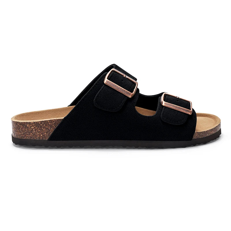 KIDMI Cork Clogs Slippers For Women Cork Footbed Beach Sandals Outdoor Suede Clogs Sandals With Adjustable Buckle Men Sandals