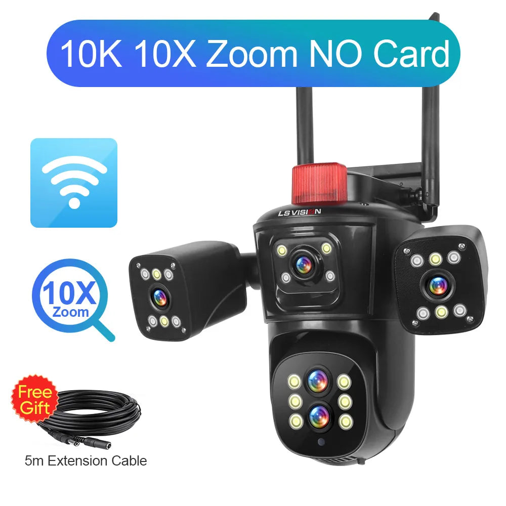 LS VISION 10K 20MP Four Screens WiFi PTZ Camera 10X Optical Zoom Auto Tracking Humanoid Detection CCTV Security Cameras Outdoor