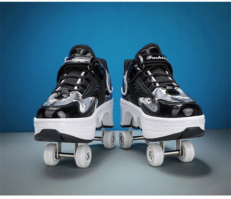 Parkour Shoes 4 Wheels Deformation Roller Skating Shoes Kids Adults Unisex Sneakers Street Urban Fitness FSK Quad Skating Shoes