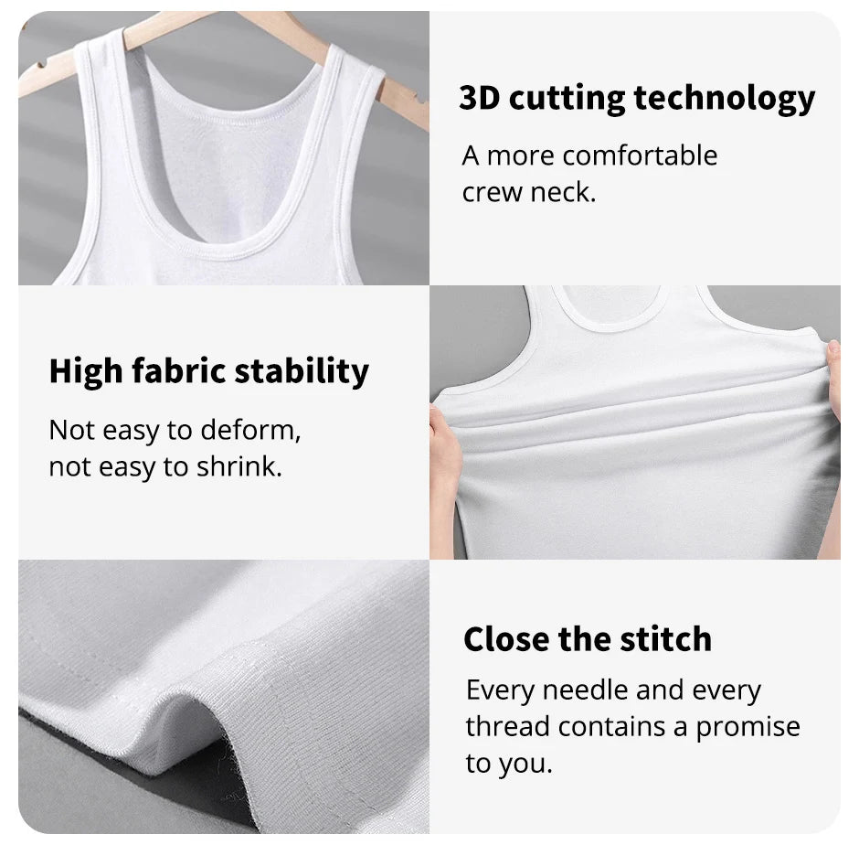 5/1 Pcs Men's Pure Cotton Sports Vest Solid Color Classic Four Seasons Thin Joker Sleeveless Slim Vest Youth Fitness Running T