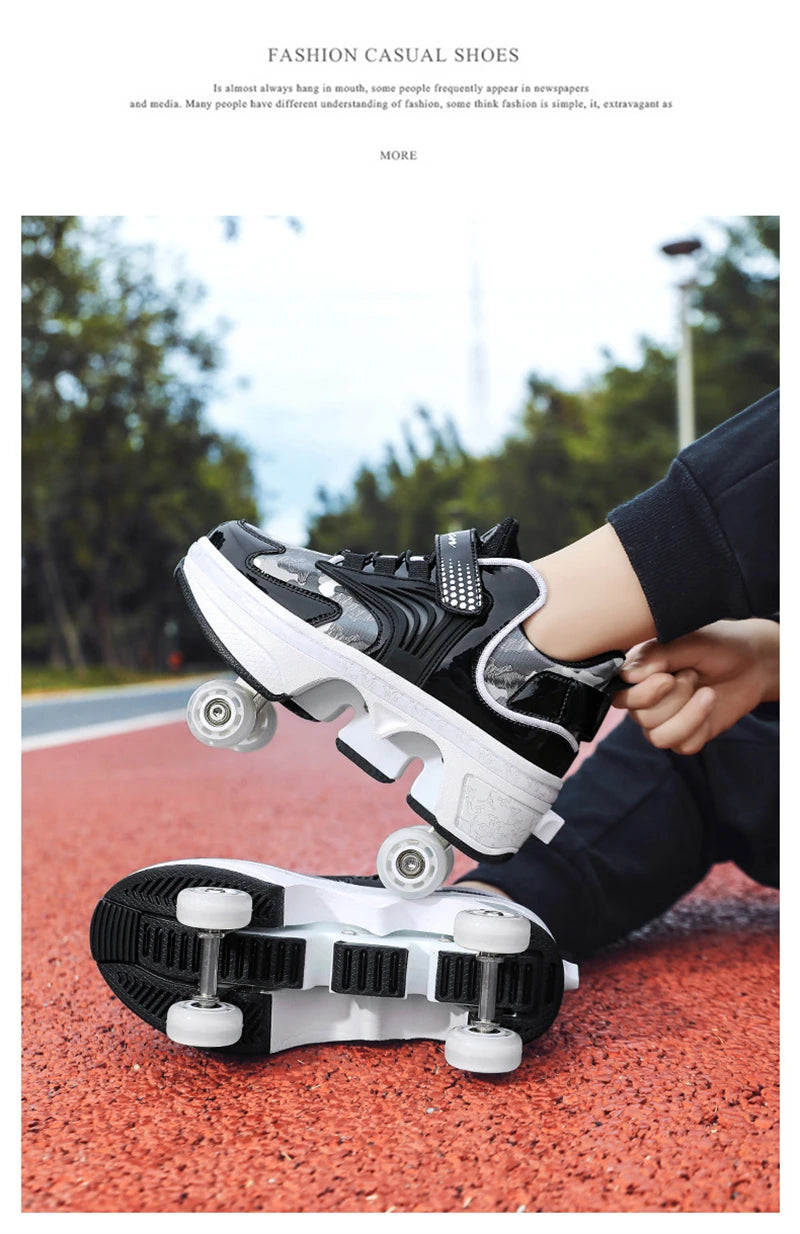 Parkour Shoes 4 Wheels Deformation Roller Skating Shoes Kids Adults Unisex Sneakers Street Urban Fitness FSK Quad Skating Shoes