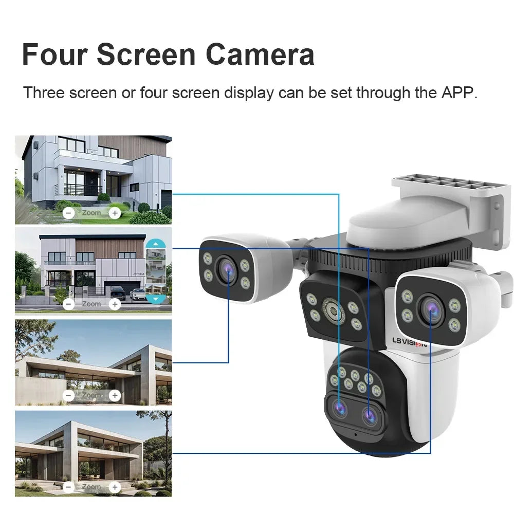 LS VISION 20MP 3*Screens Home Surveillance Wifi Camera 10X Zoom Outdoor Surveillance Camera Ip PTZ Auto Tracking Security Cctv
