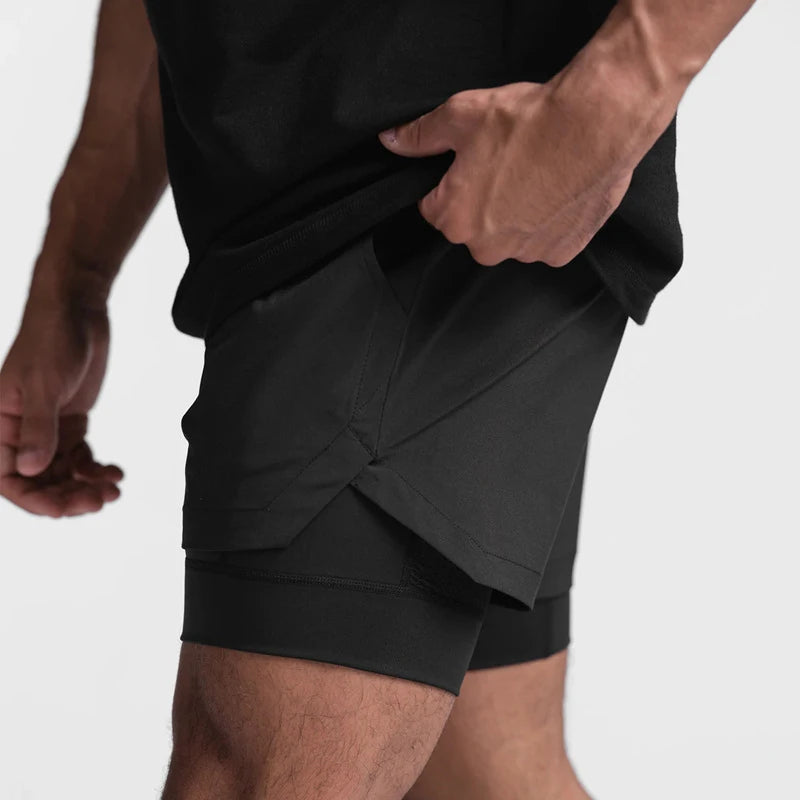 Men's 2-in-1 Running Shorts Quick Dry Gym Sports Shorts Double Layer Breathable Beach Fitness Inner Lining Summer 2025